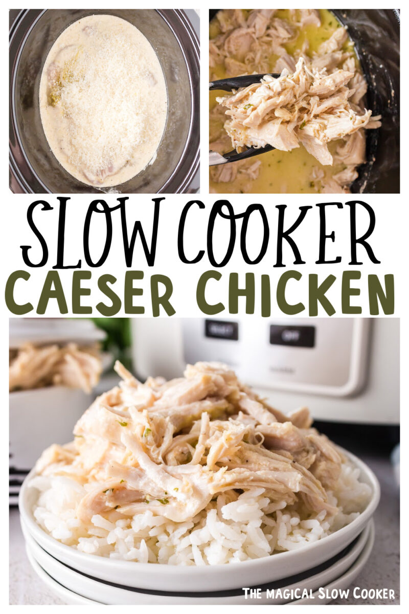 collage of caeser chicken images with text overlay for pinterest.