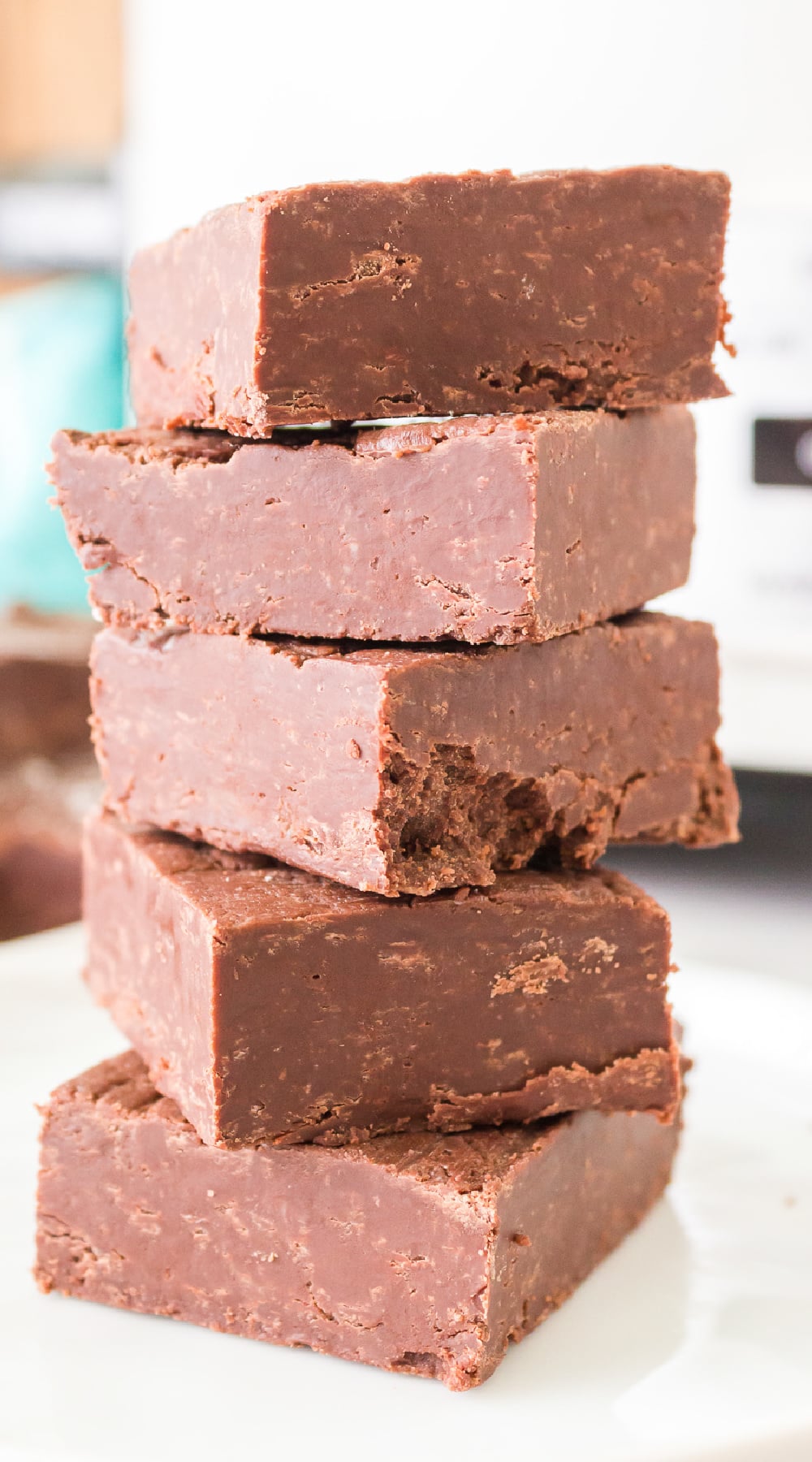 stack of slow cooker fudge.