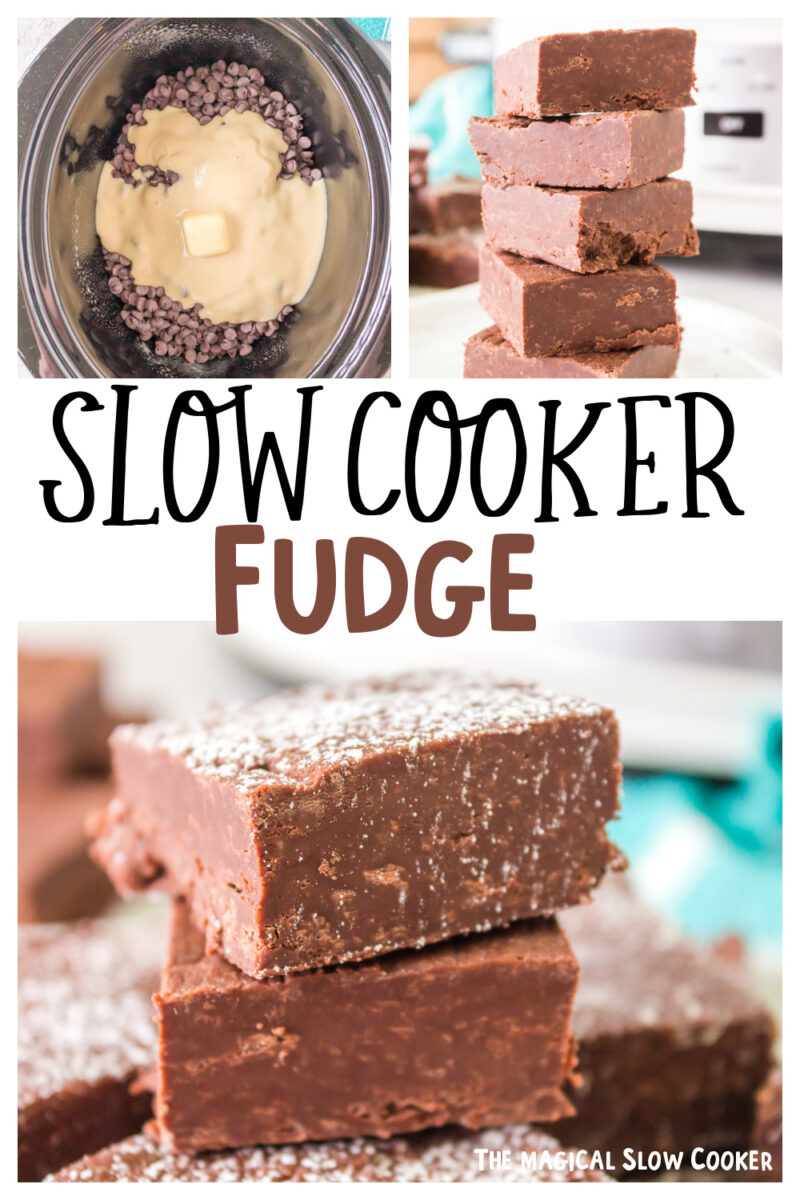 collage of fudge images with text overlay for pinterest.