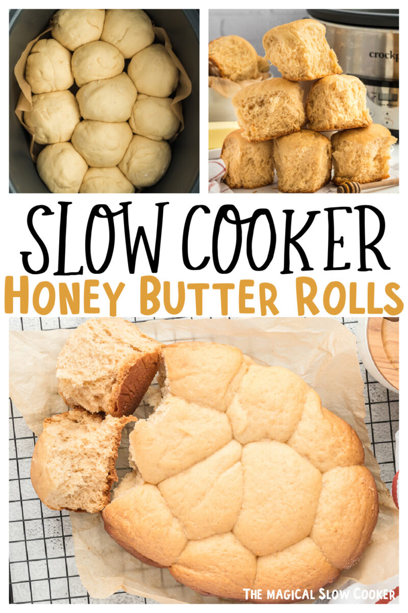 collage of honey butter roll images with text overlay for pinterest.
