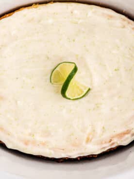 Close up of key lime cake in slow cooker.