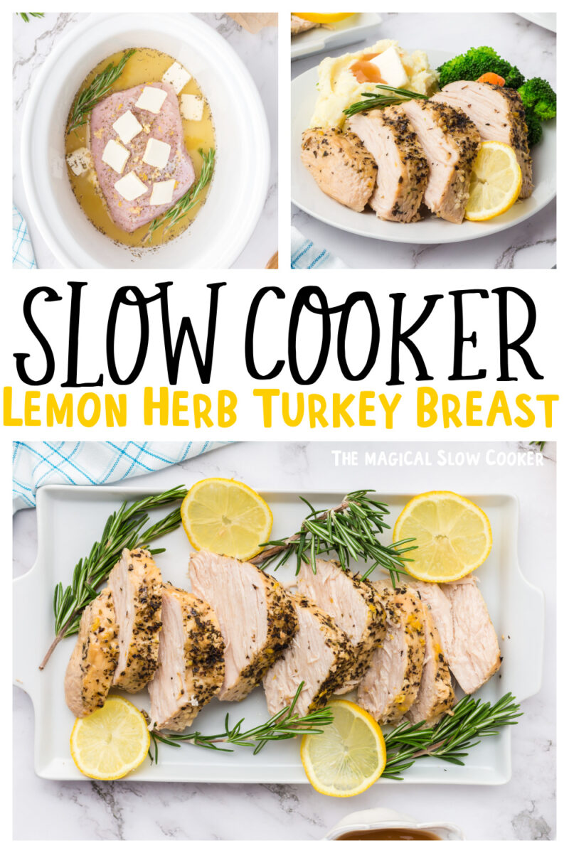 collage of lemon herb turkey breast for pinterest.