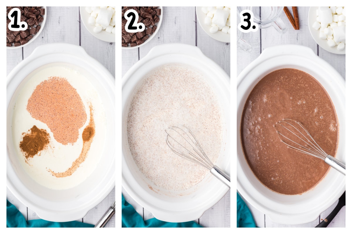 3 images of how to make mexican hot chocolate.