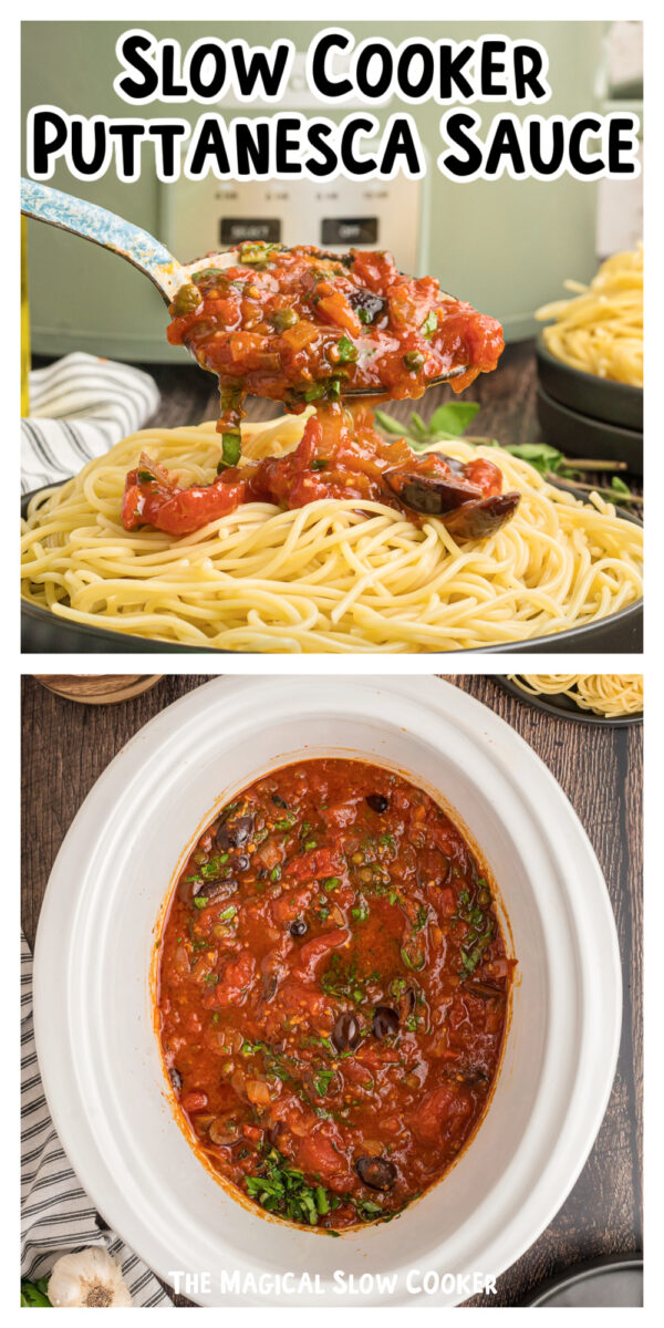 2 images of puttanesca sauce for pinterest.