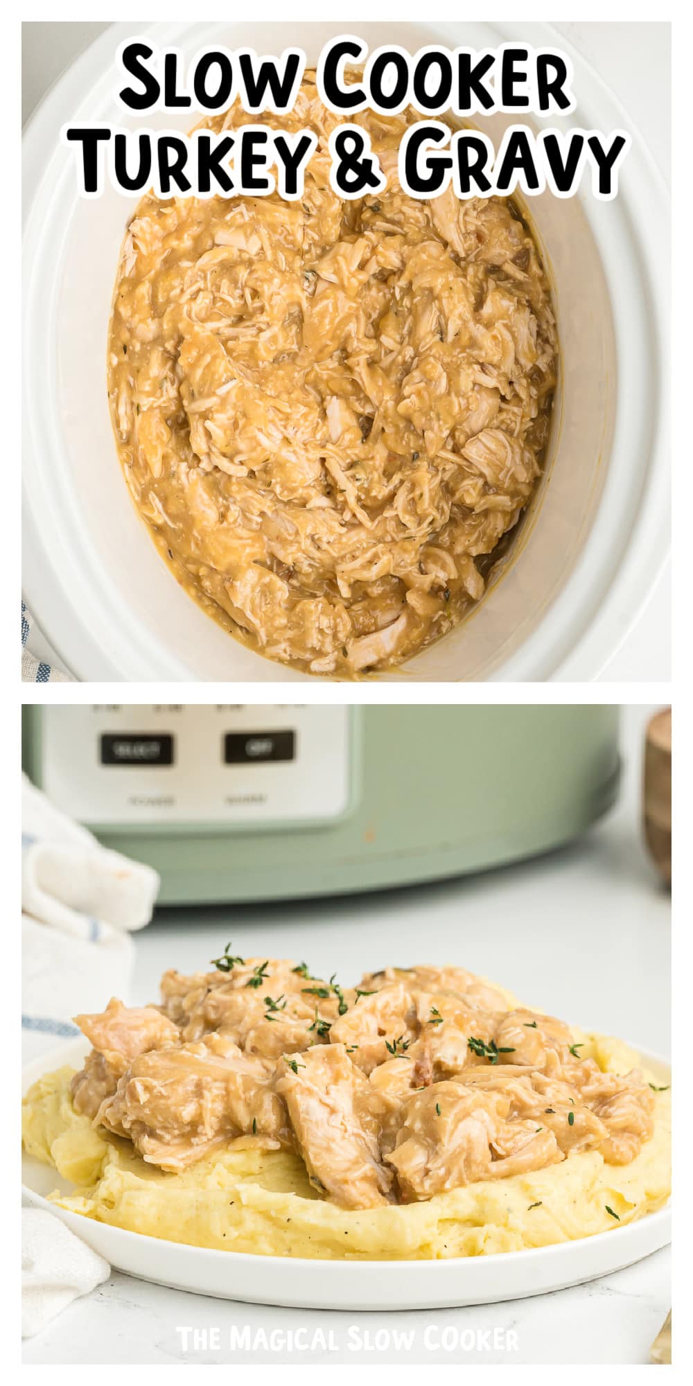 Long image of turkey and gravy for pinterest.