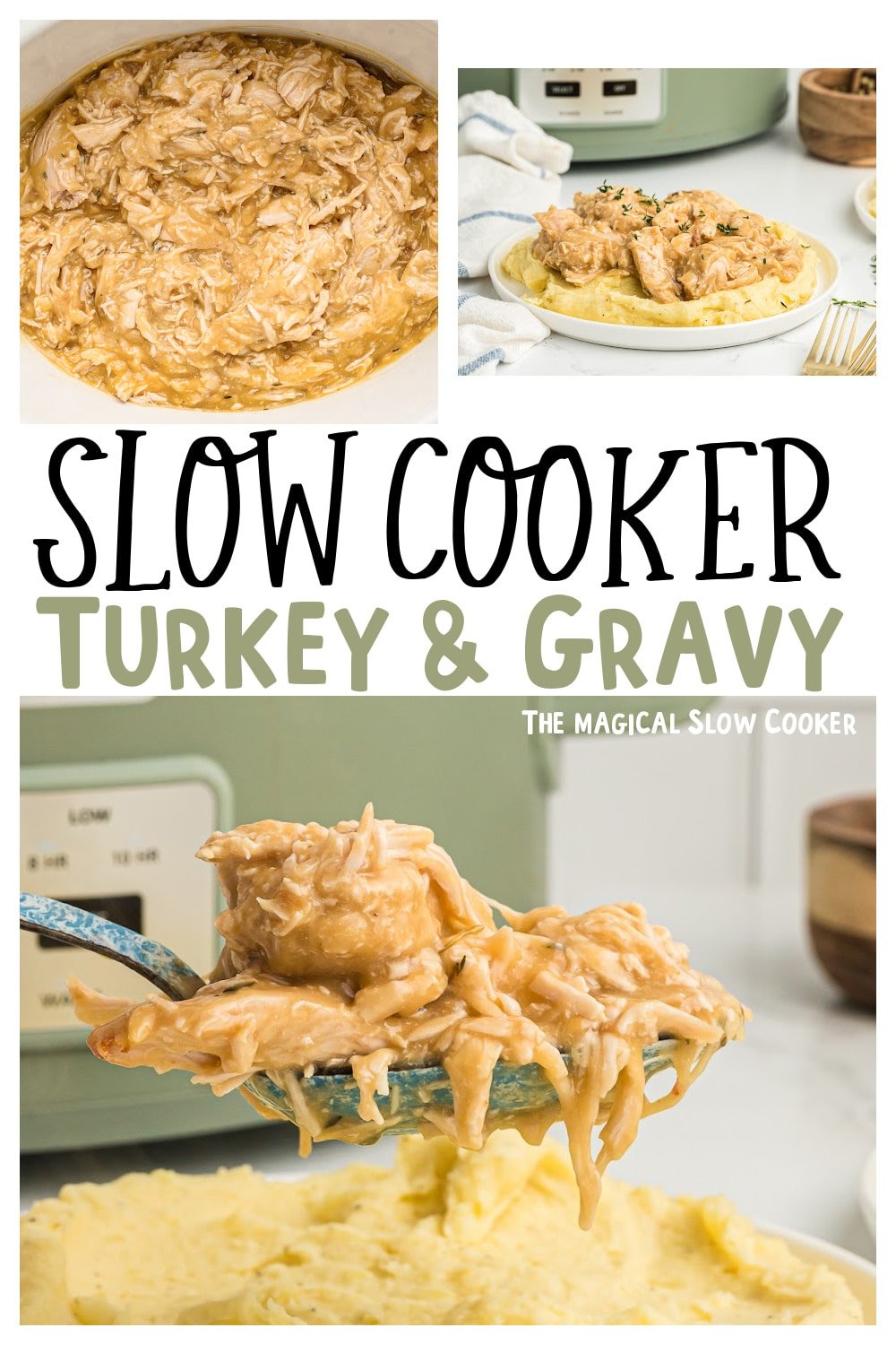 collage of turkey and gravy images with text overlay for pinterest.