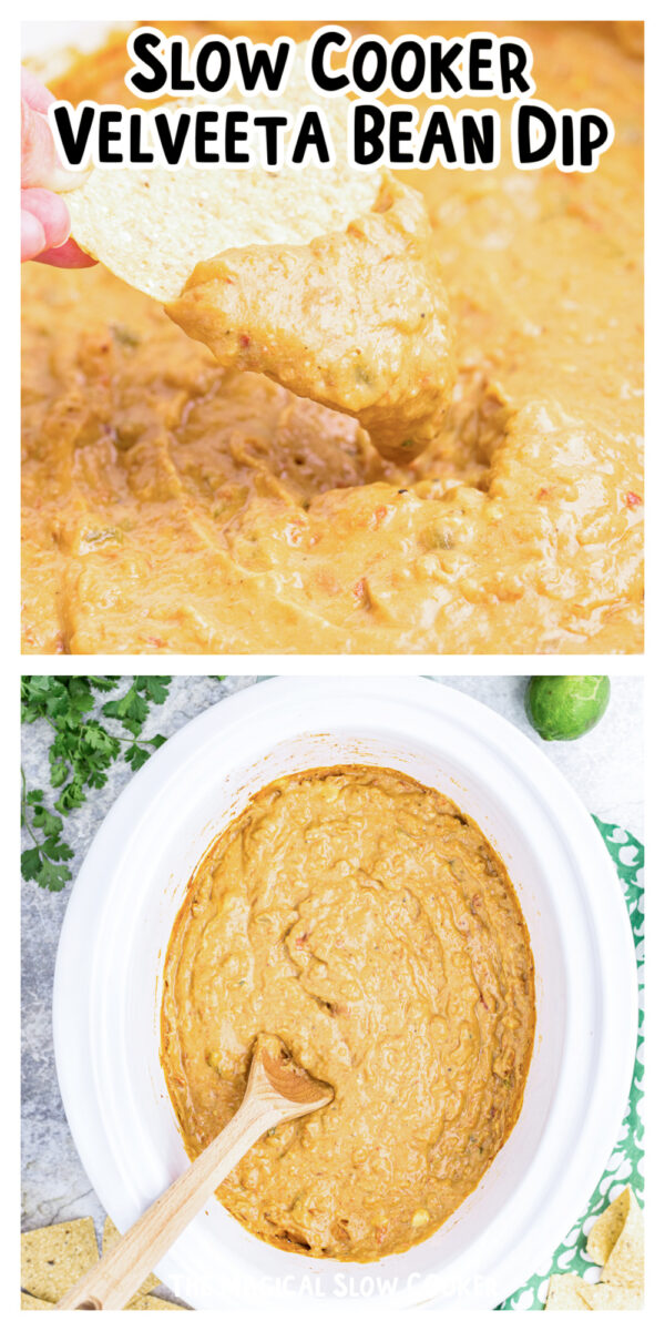 Long image of velveeta bean dip.