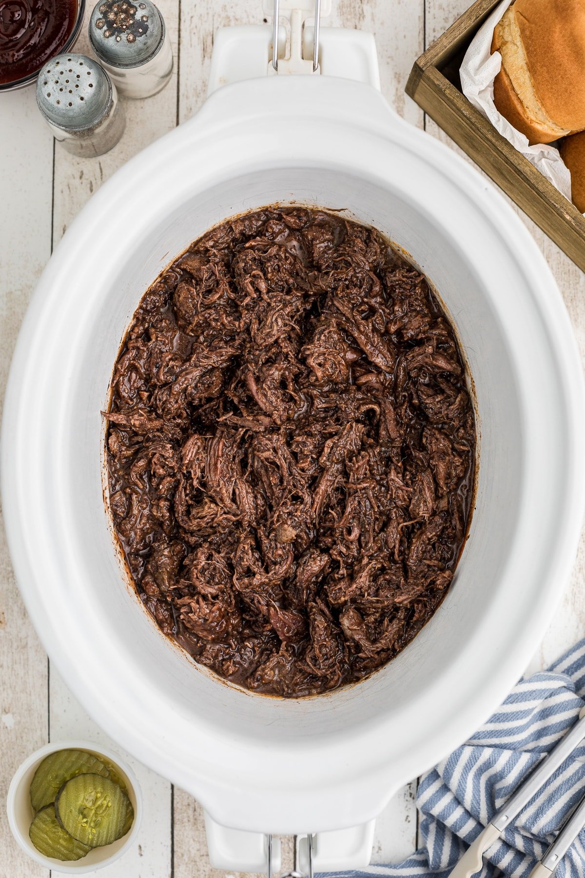 crockpot full of barbecue venison bbq.