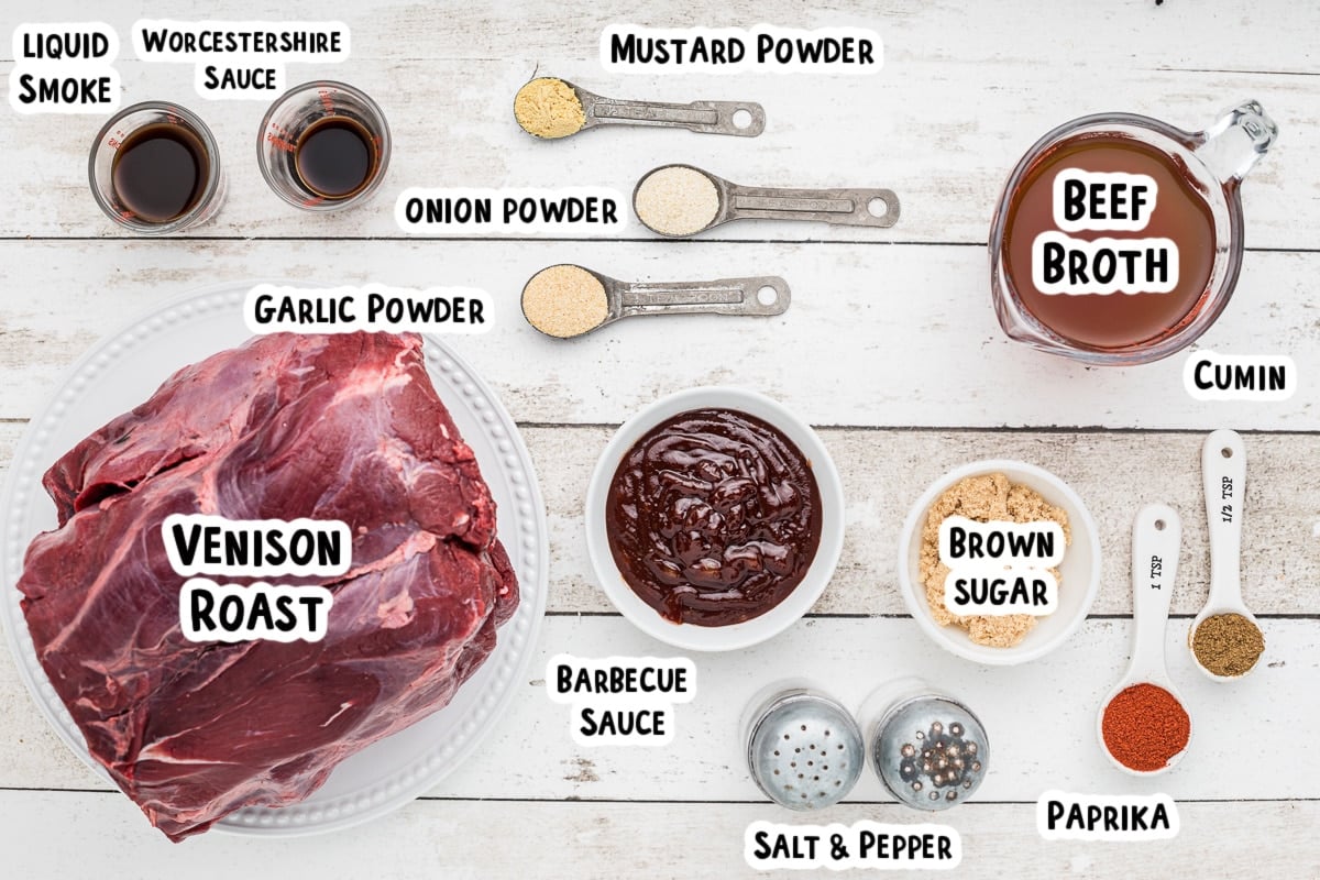 Ingredients for venison barbecue sandwiches on a table.