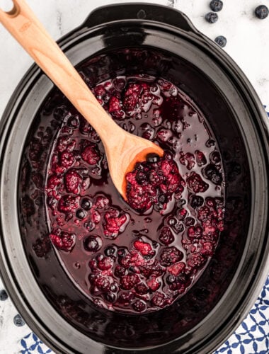 Overhead shot of warm berry compote.