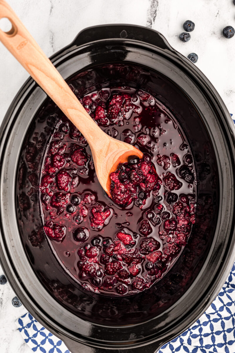 Overhead shot of warm berry compote.