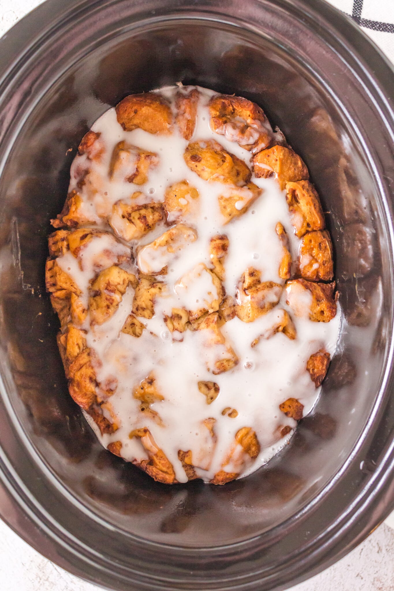 Over head shot of cinnamon roll casserole