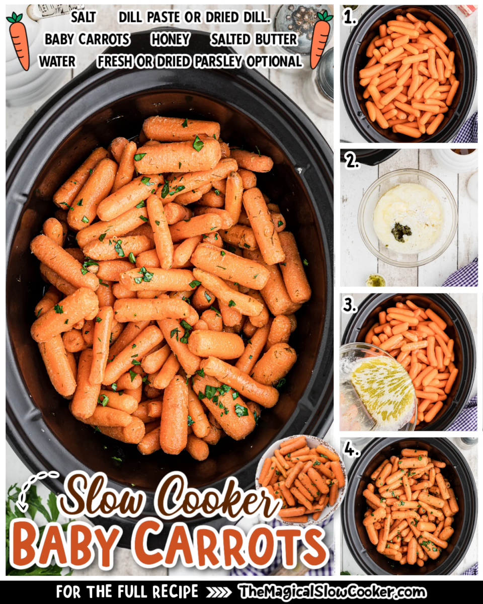 Collage of baby carrots with text of what the ingredients are.