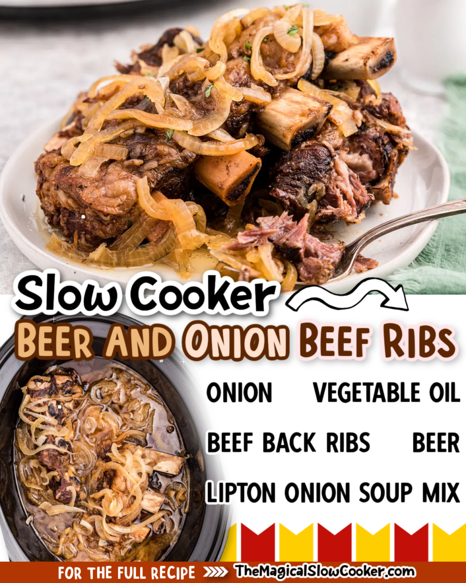 Collage of beef and onion ribs with text of what the ingredients are.