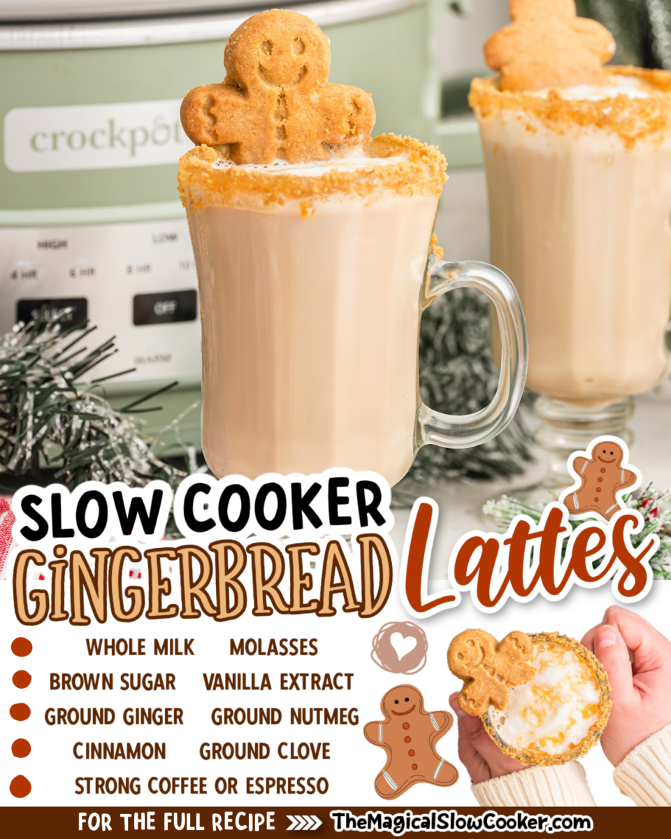 collage of gingerbread lattes with text of what the ingredients are.