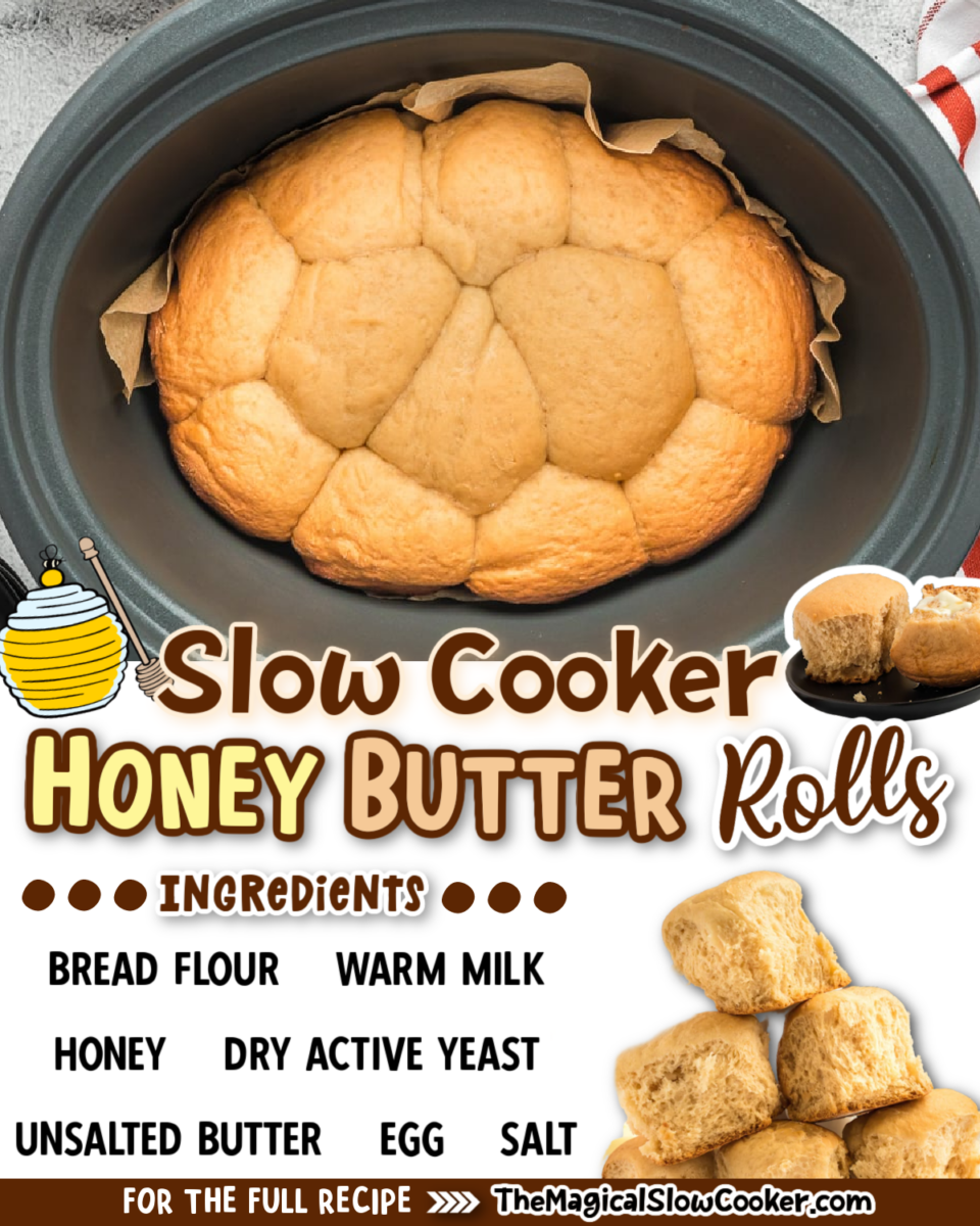 Collage of with text of honey butter rolls what the ingredients are.