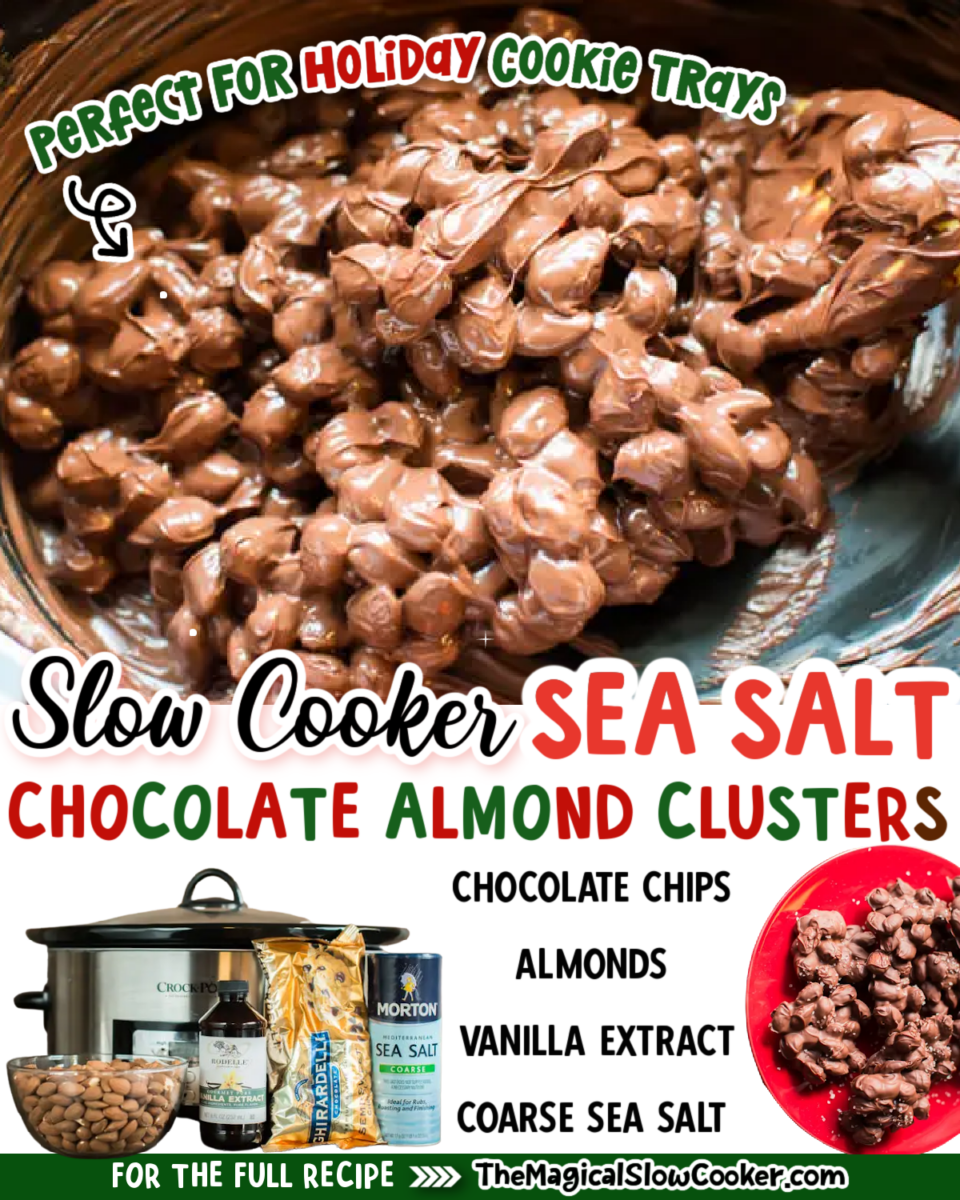 Collage of sea salt almonds with text of what the ingredients are.