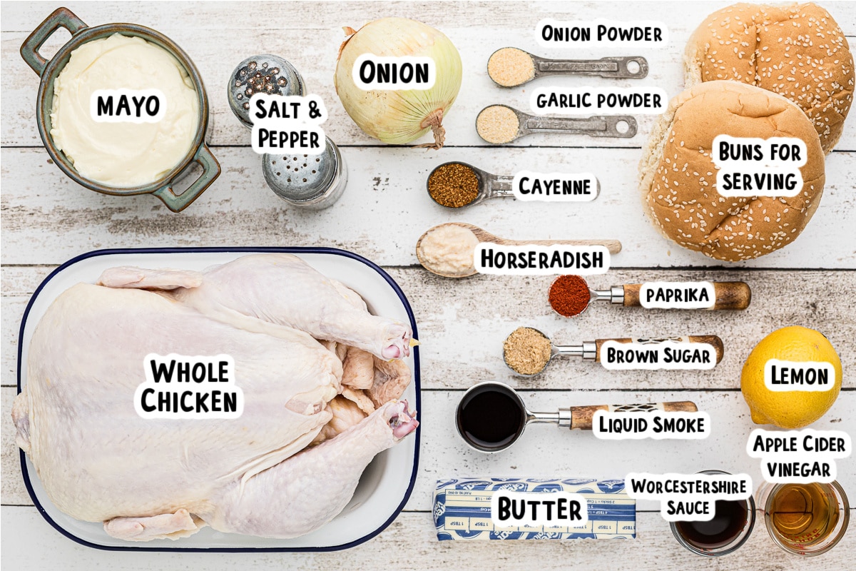 ingredients for alabama chicken sandwiches on a table.