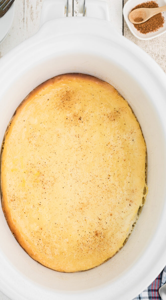 Long image of baked custard for pinterest.