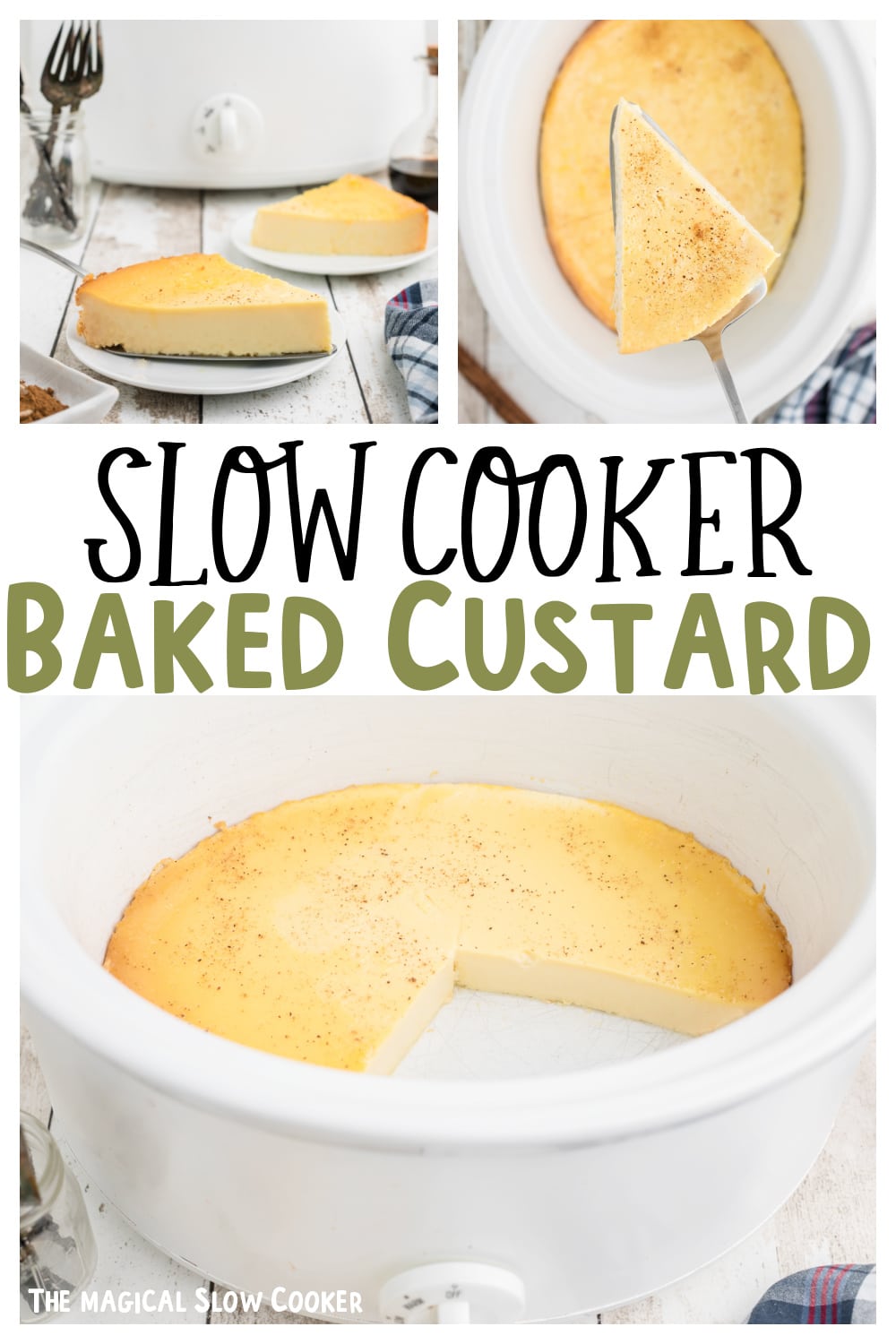 collage of baked custard images with text overlay for pinterest.