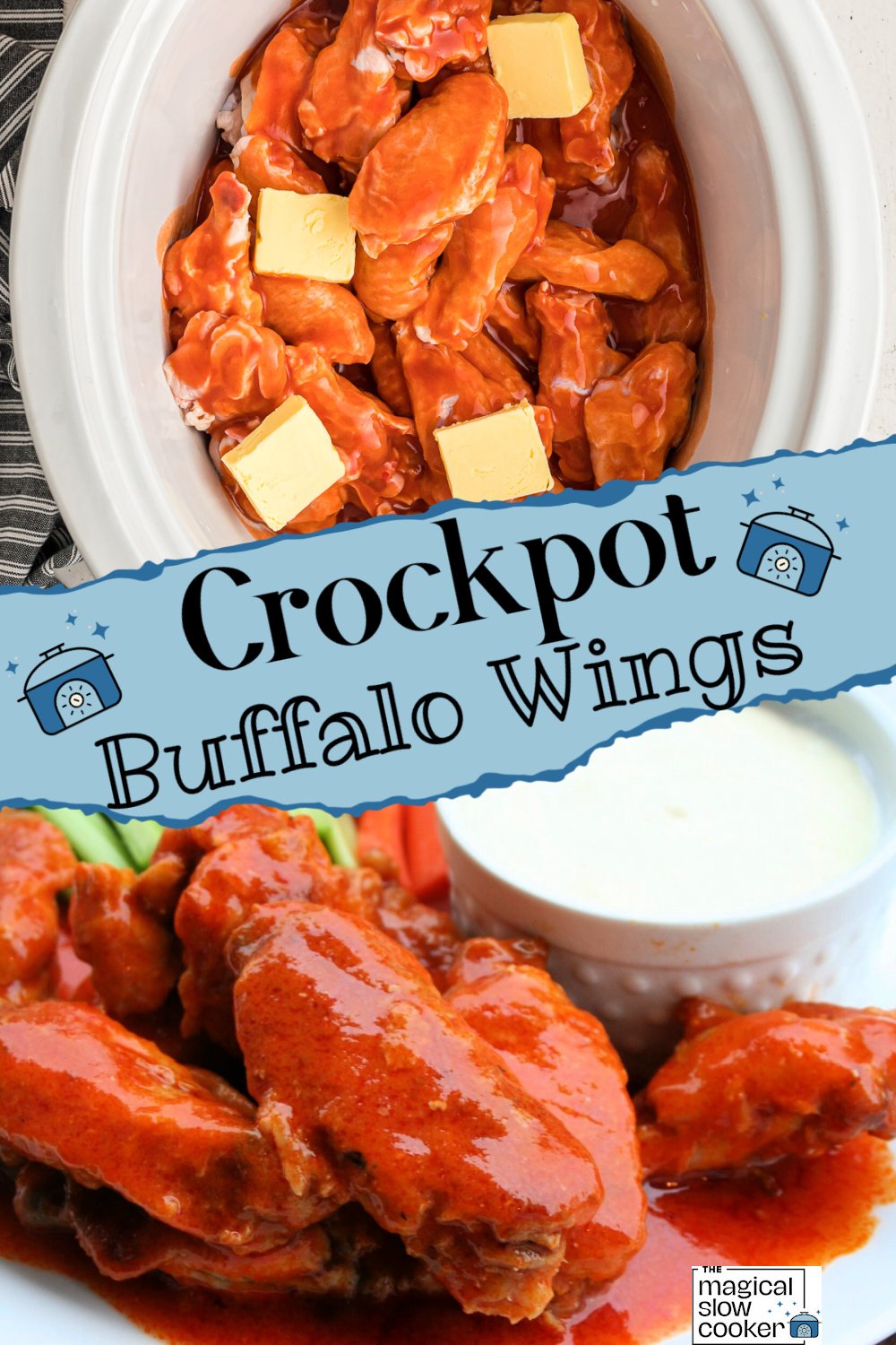 2 images of buffalo wings.