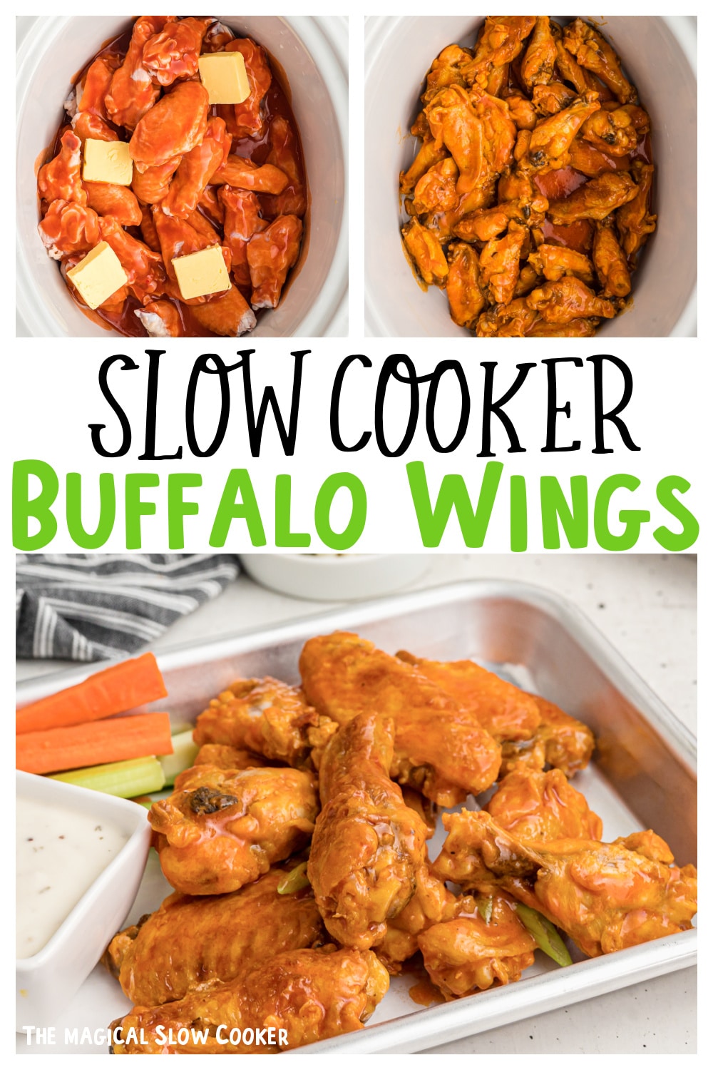 collage of buffalo wing images with text overlay for pinterest.