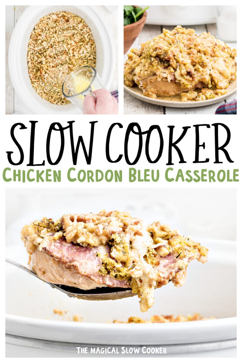 collage of chicken cordon bleu images with text overlay for pinterest.