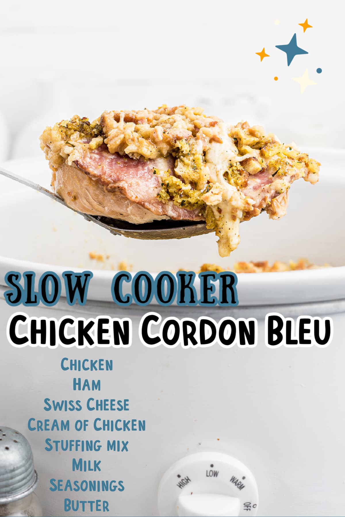 chicken cordon blue image with text of what the ingredients are.