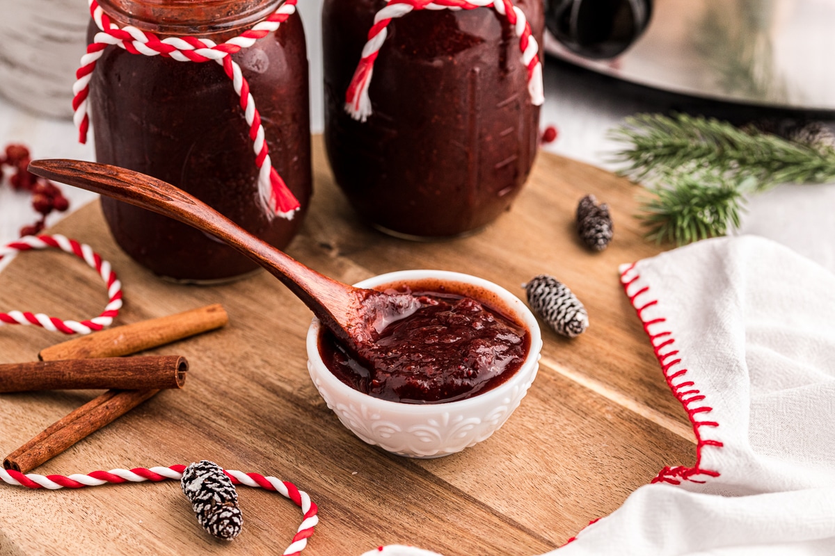 Christmas jam in a white bowl.