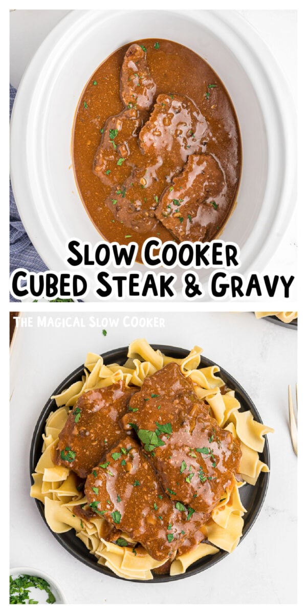 2 images of cube steak for pinterest