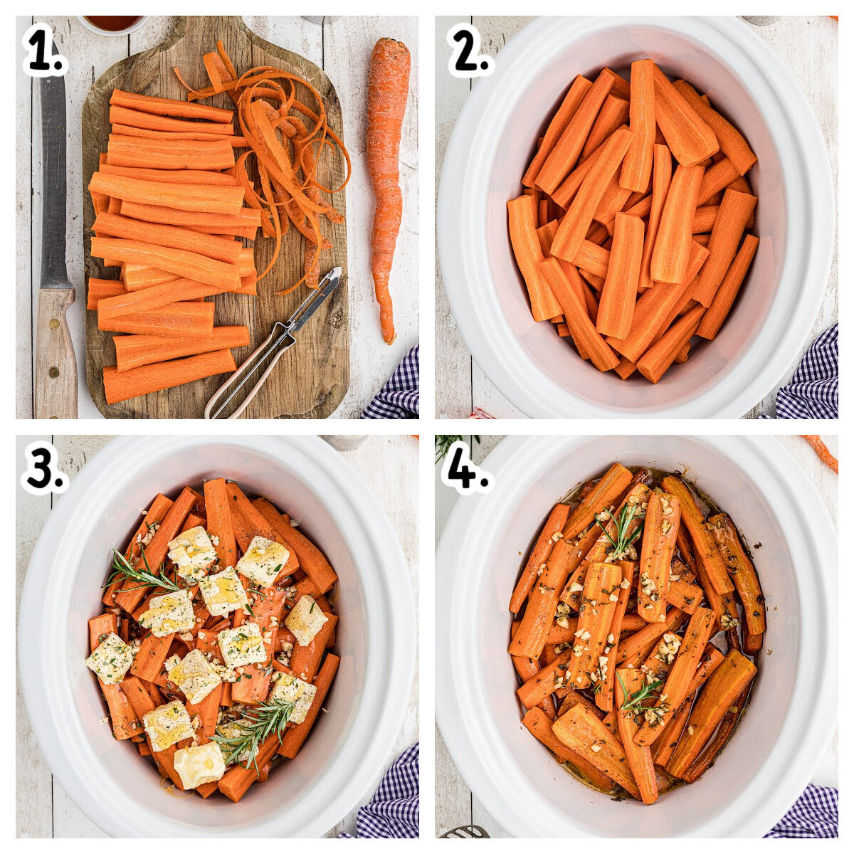 collage of how to make honey garlic carrots.