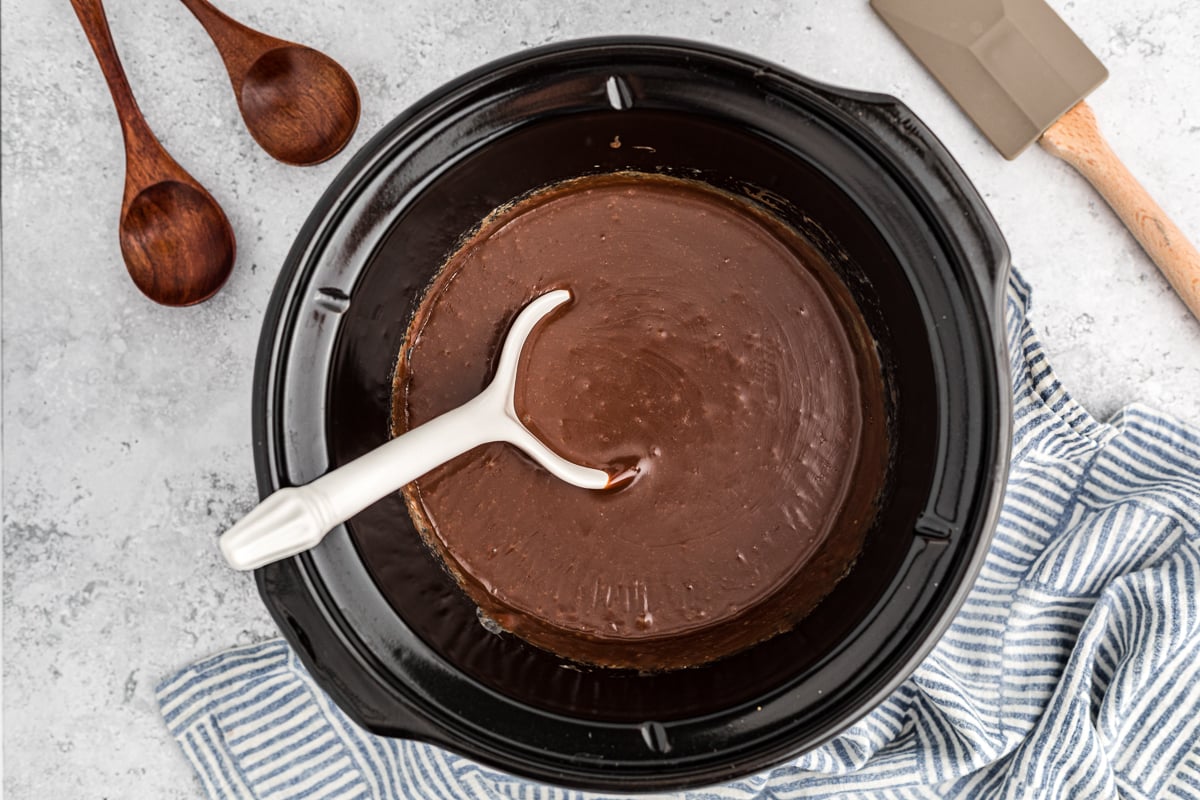 warm hot fudge in a crockpot.