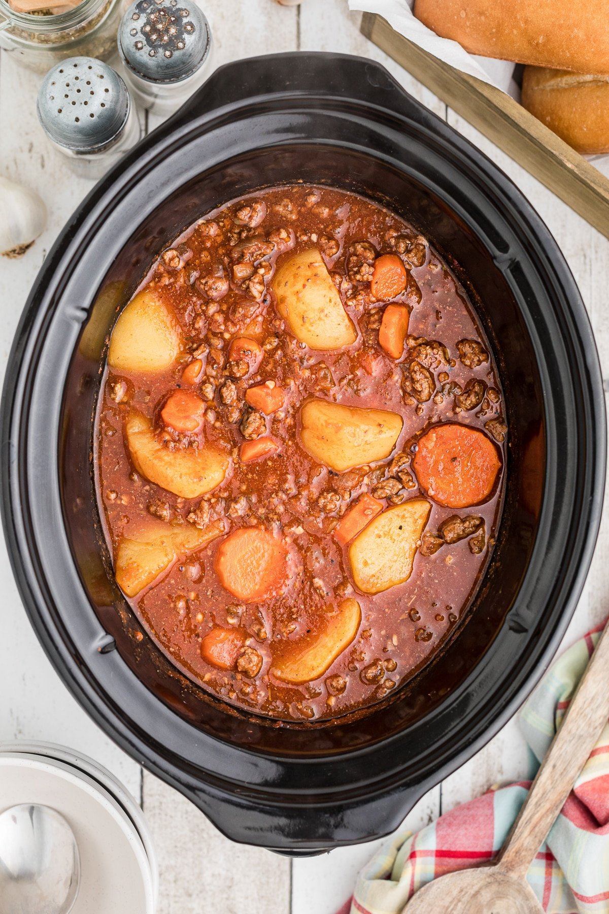 cooked poor man's stew in a crockpot.