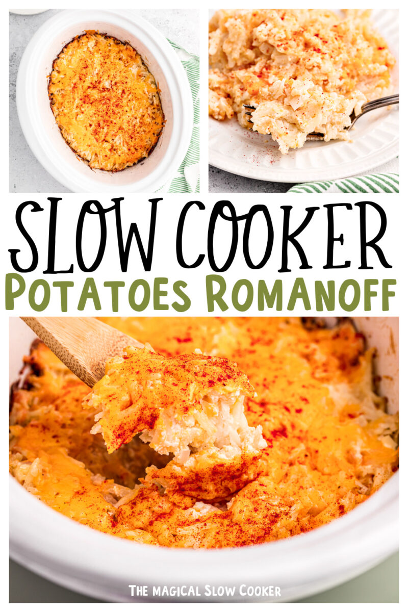 collage of potatoes romanoff images with text overlay for pinterest.