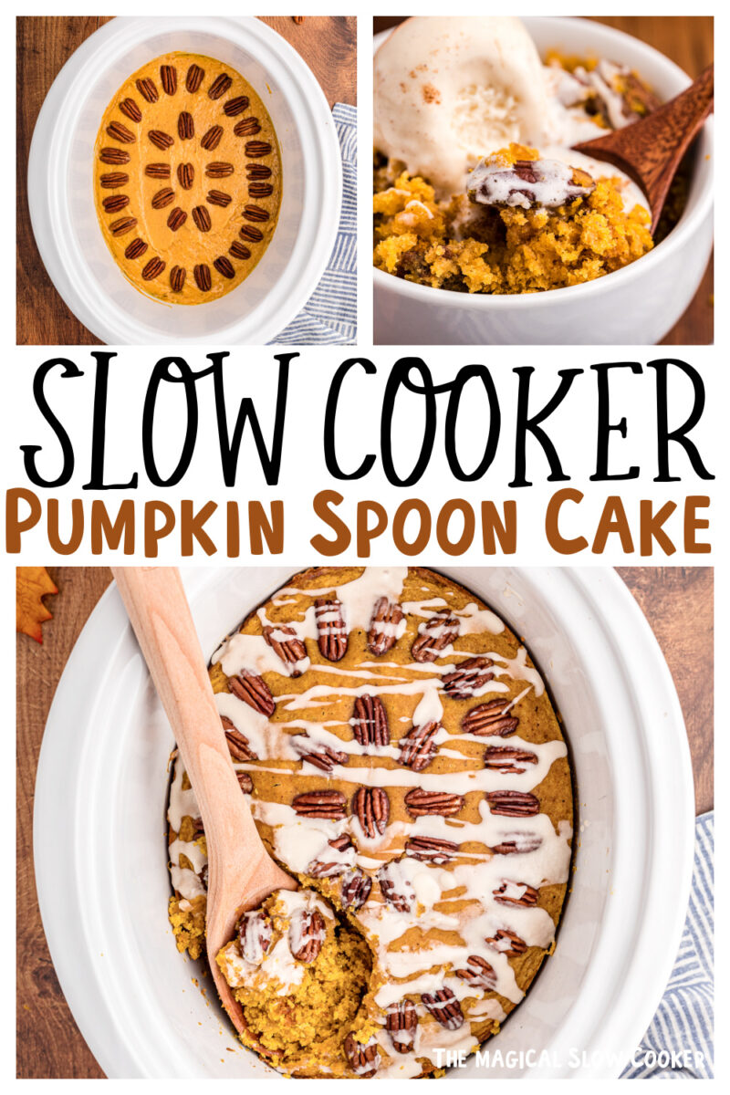 collage of pumpkin spoon cake images for pinterest.