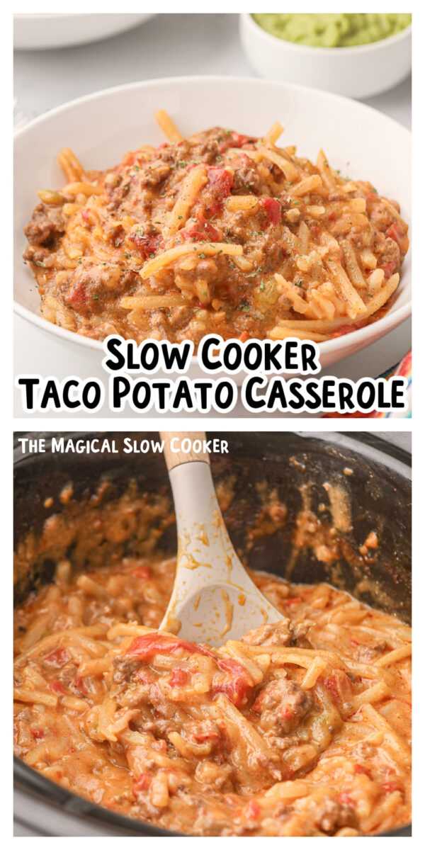 long image of taco potato casserole for pinterest.