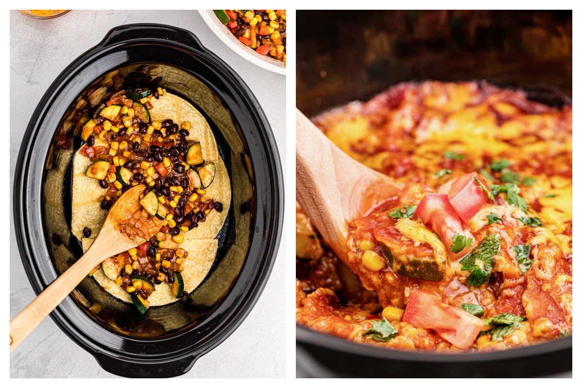 Slow Cooker Vegetarian Enchilada Casserole The Magical Slow Cooker