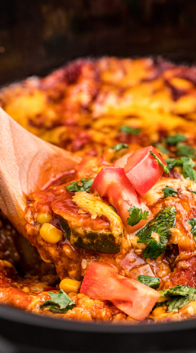 Super close up of enchialda casserole for pinterest.