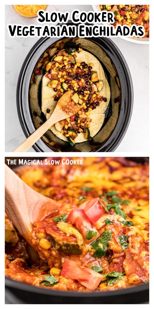 2 images of enchiladas for pinterest.