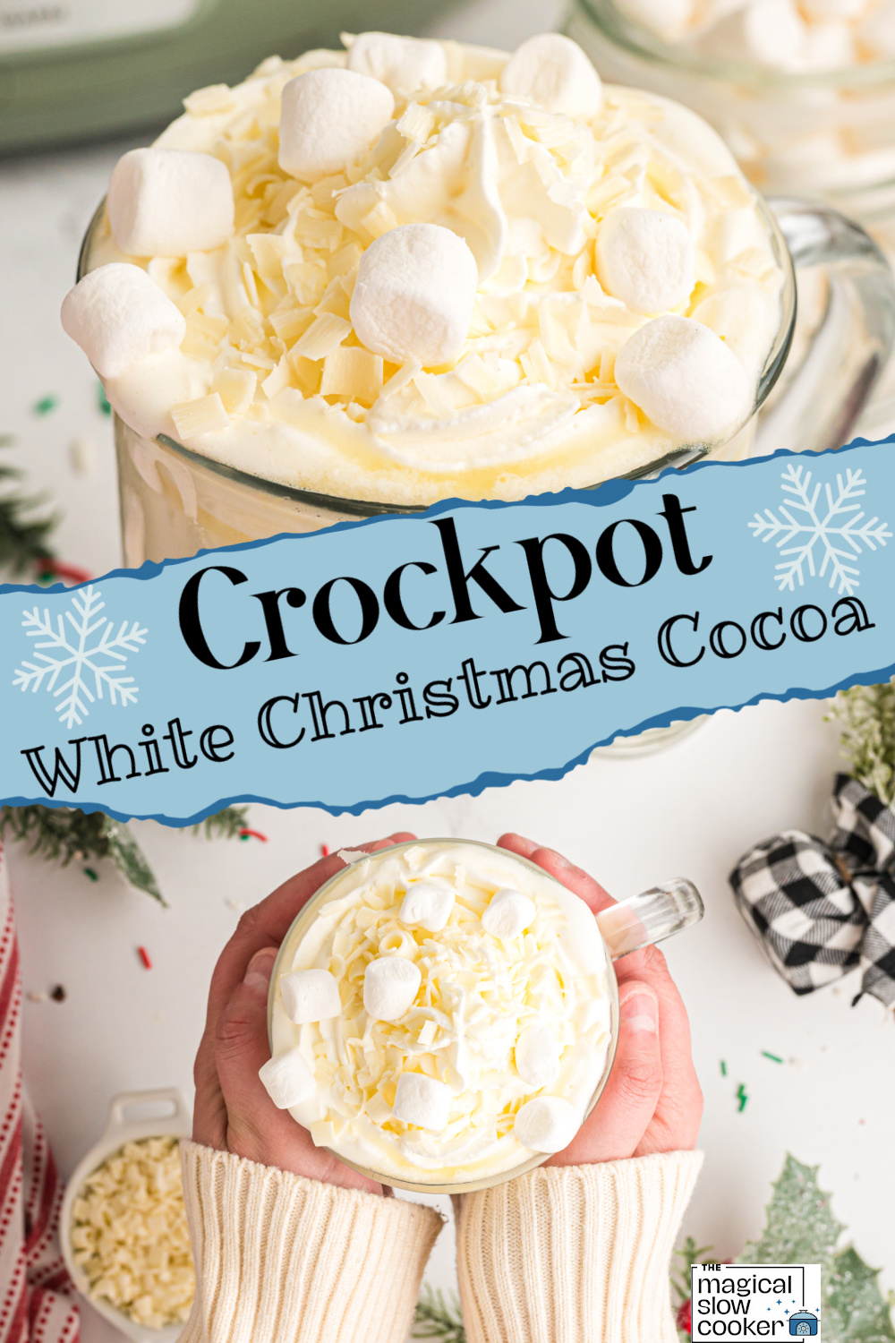 2 images of white christmas cocoa.