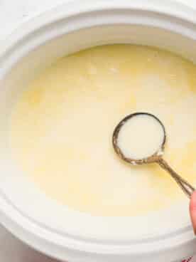 overhead shot of warm white hot chocolate.