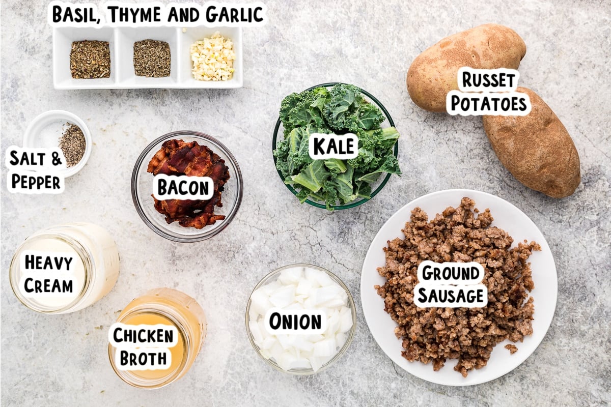 Ingredients for zuppa toscana on a table.