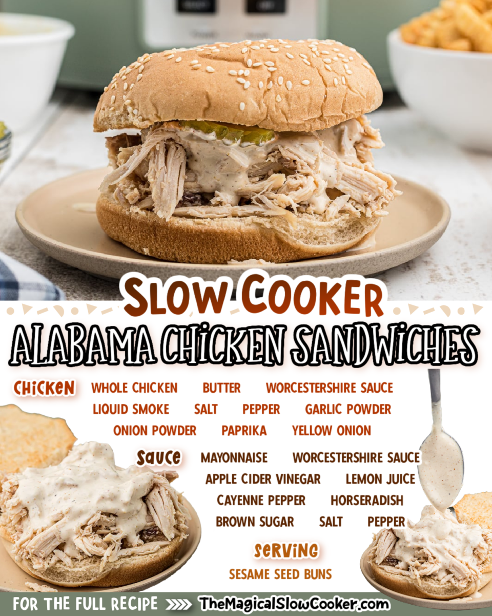 Albamama chicken sandwich images with text of what the ingredients are.