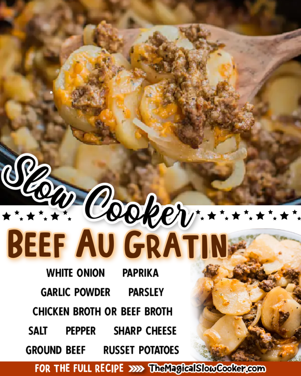 Beef augratin images with text of what the ingredients are.