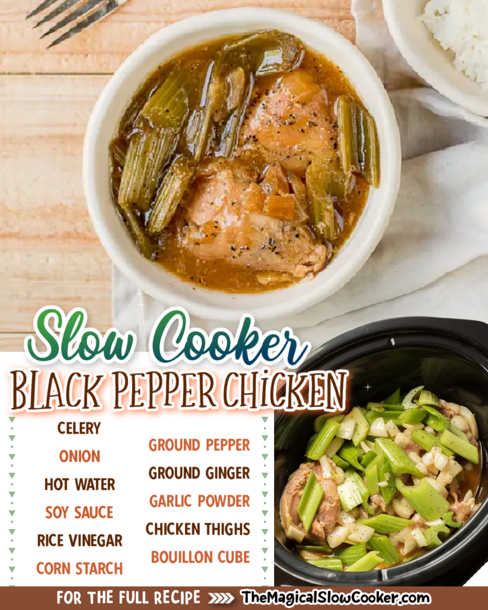 Black pepper chicken images images with text of what the ingredients are.