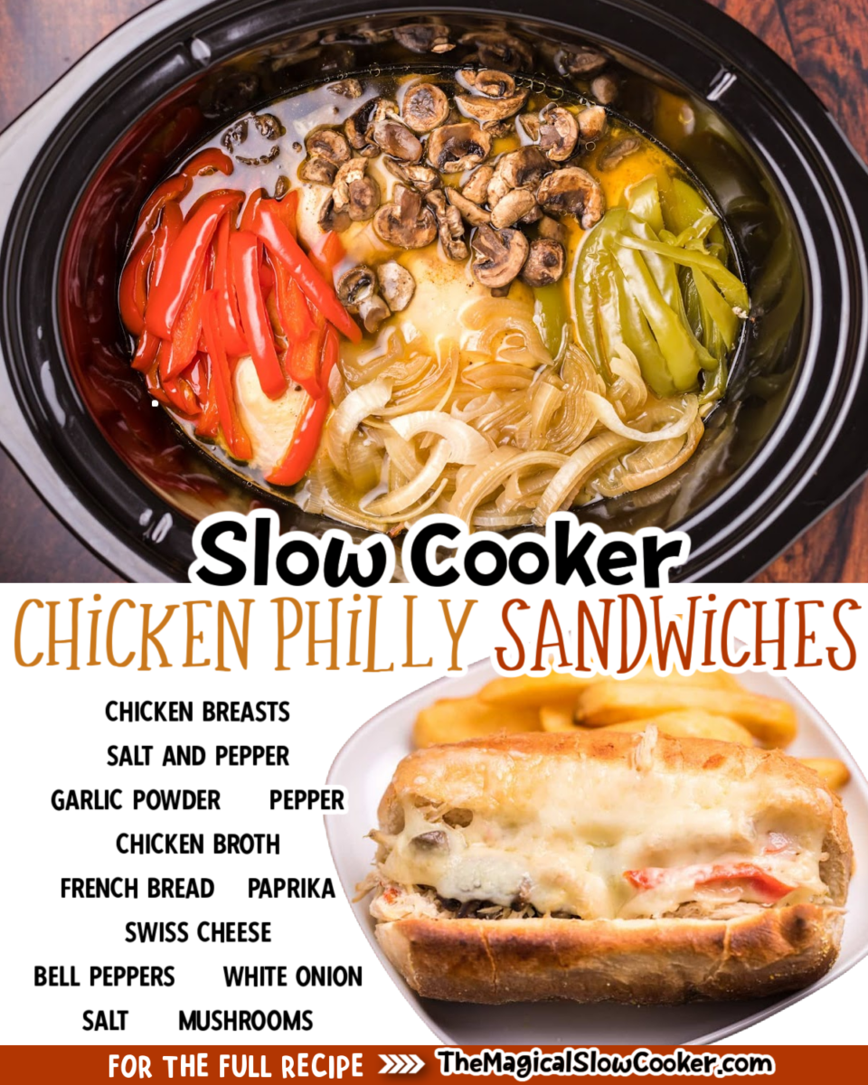 Chicken Philly sandwiches images with text of what the ingredients are.