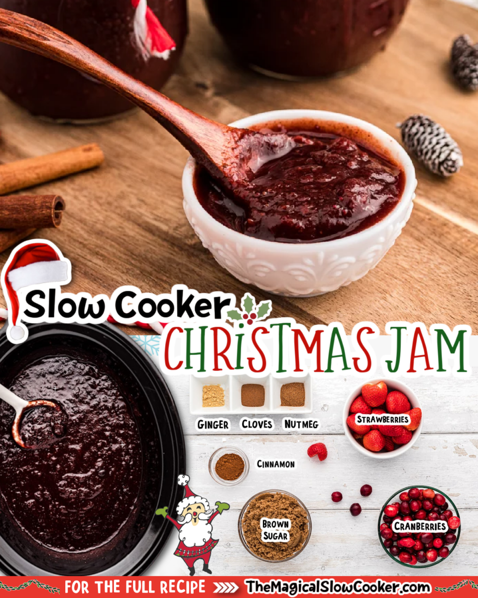 Christmas jam images with text of what the ingredients are.