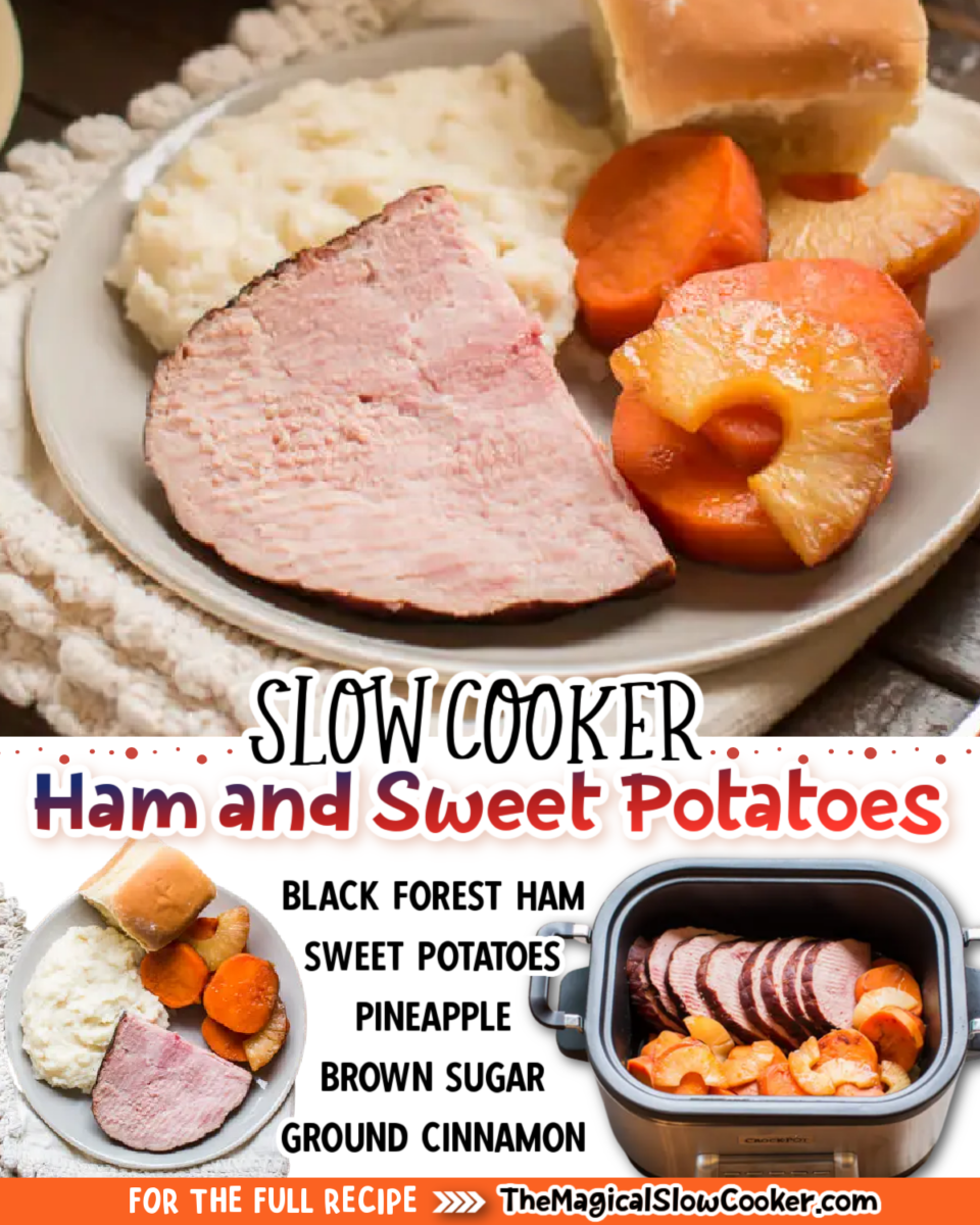 Ham and sweet potatoes images with text of what the ingredients are.