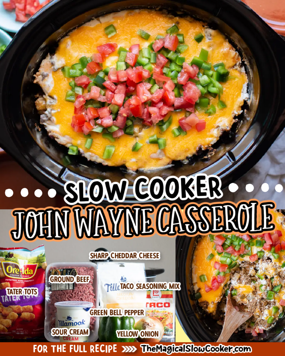 John wayne casserole images with text of what the ingredients are.