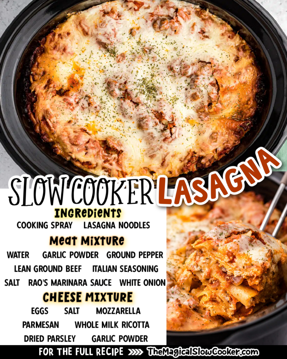 Images of lasagna with text for facebook.